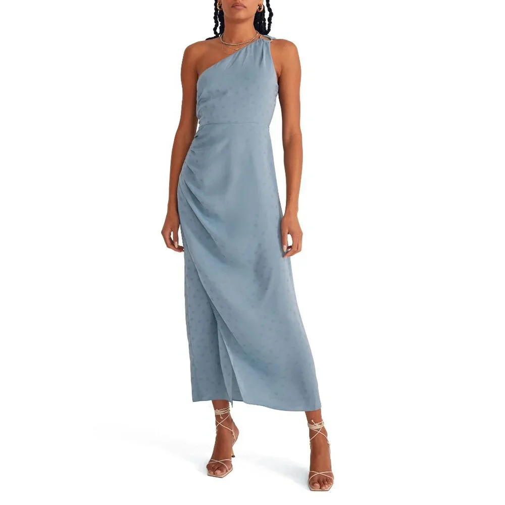 🆕FAVORITE DAUGHTER The Singles Table One Shoulder Dress Gown Polka Dot Blue 4 - Picture 2 of 16